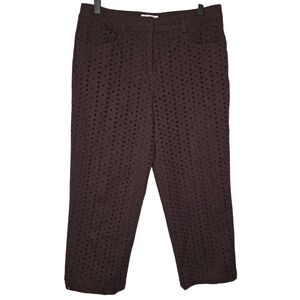 Talbots Stretch Vintage Chocolate Brown Embroidered Eyelet Capri Pants Size 10